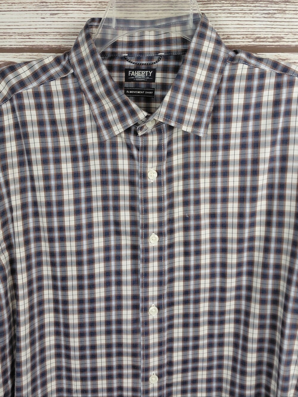 Faherty Mens Large Brown Plaid Long Sleeve The movement Button Down Shirt - Picture 2 of 12